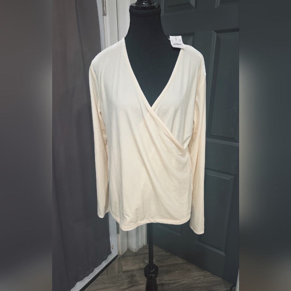 Elegant Cream Wrap Velor Top